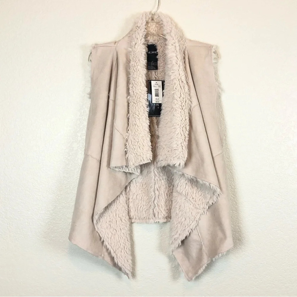Me Jane Cream Faux Fur & Suede Open Front Vest size XS